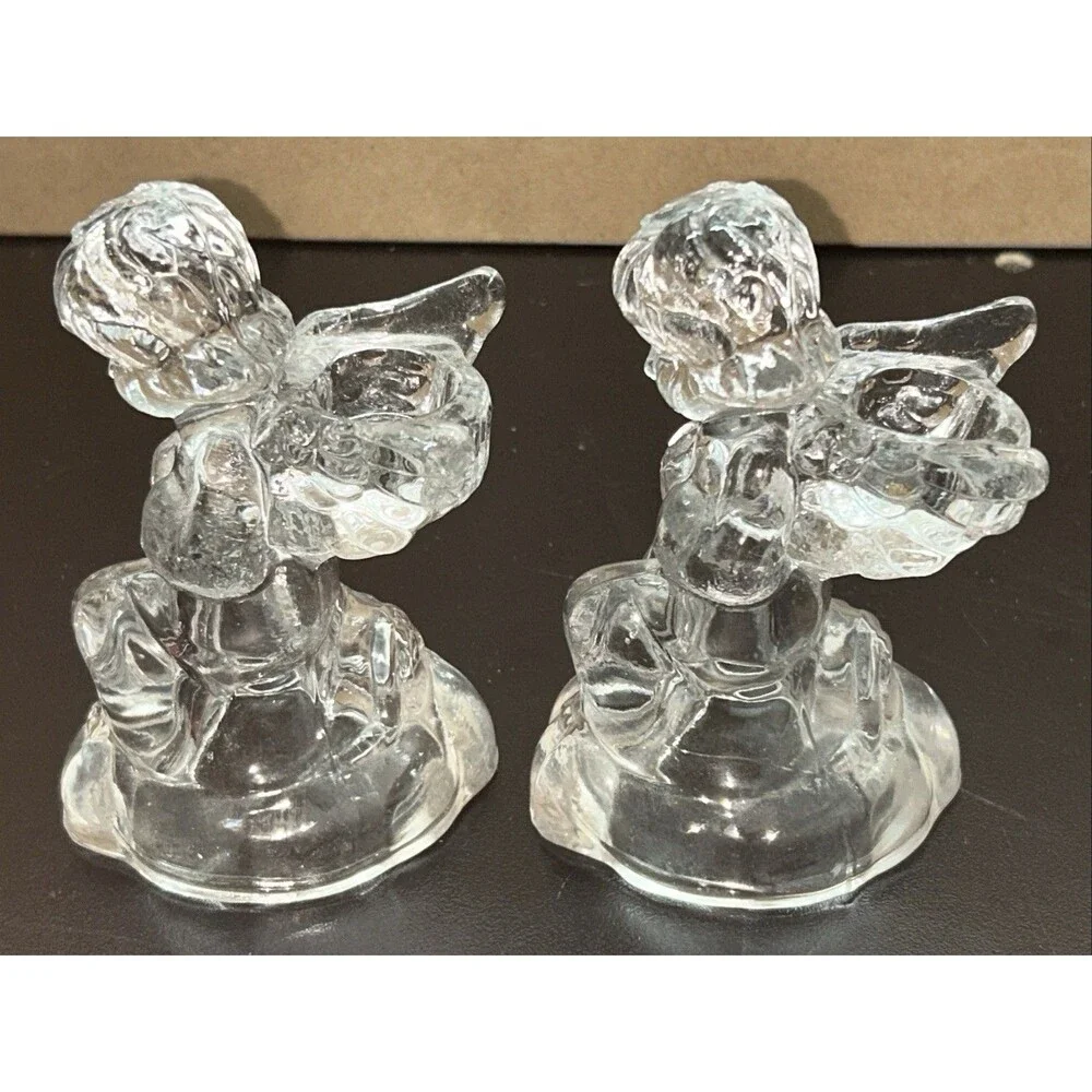 Set of 2 Angel Candle Holders Set 4.5” X 2.5” Glass